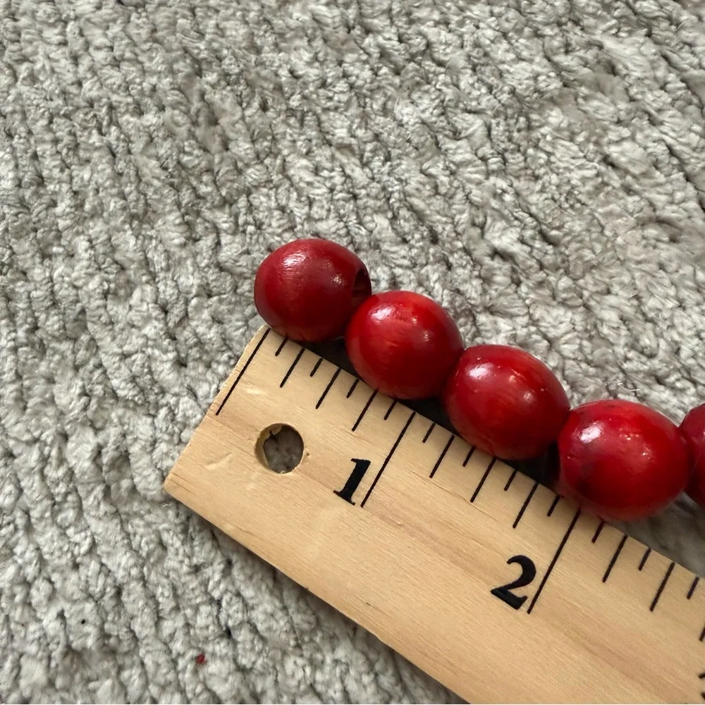 Vintage Wooden‎ Cranberry Christmas Tree Bead Garland Lot Red Holiday Decor